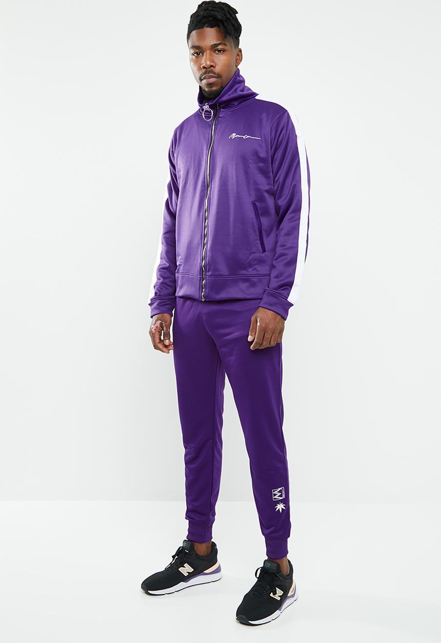 Mennace - Tricot knit Mennace race stripe tracksuit bottoms - purple