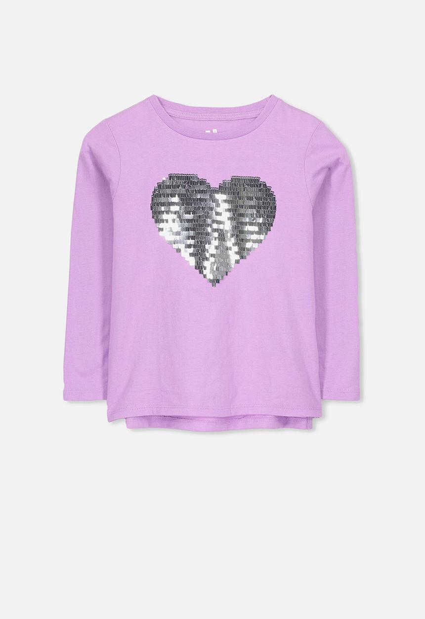 Cotton On - Stevie long sleeve heart tee - lavender & sequins
