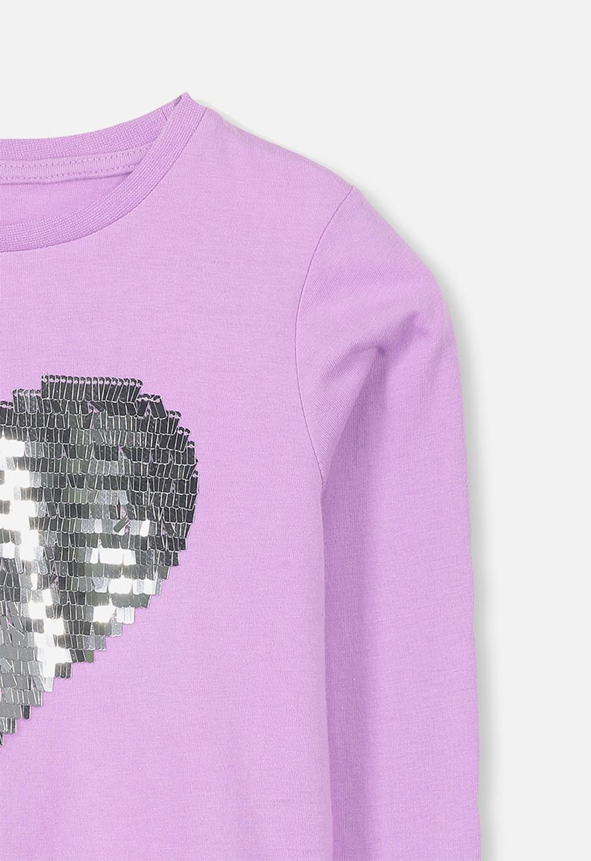 Cotton On - Stevie long sleeve heart tee - lavender & sequins