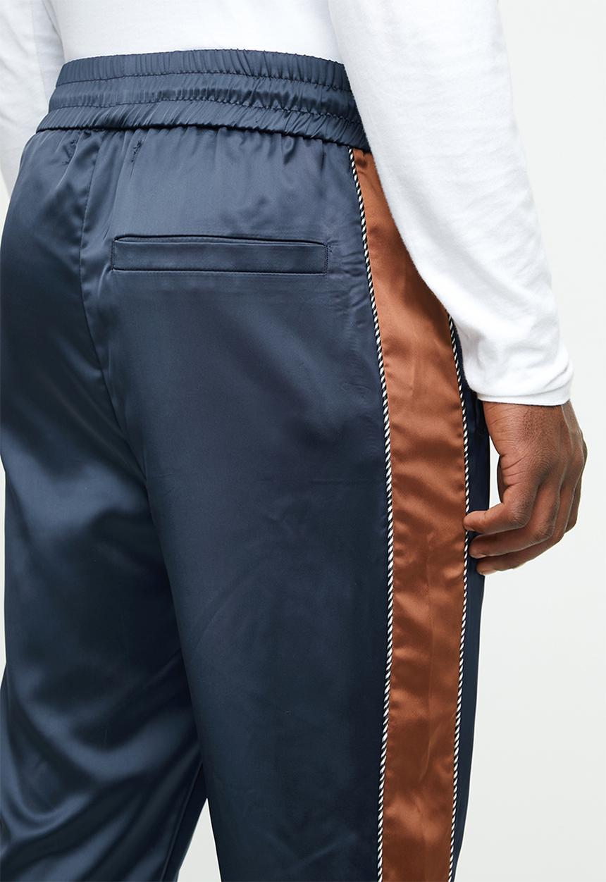 Mennace - Sateen track bottom - navy & brown 