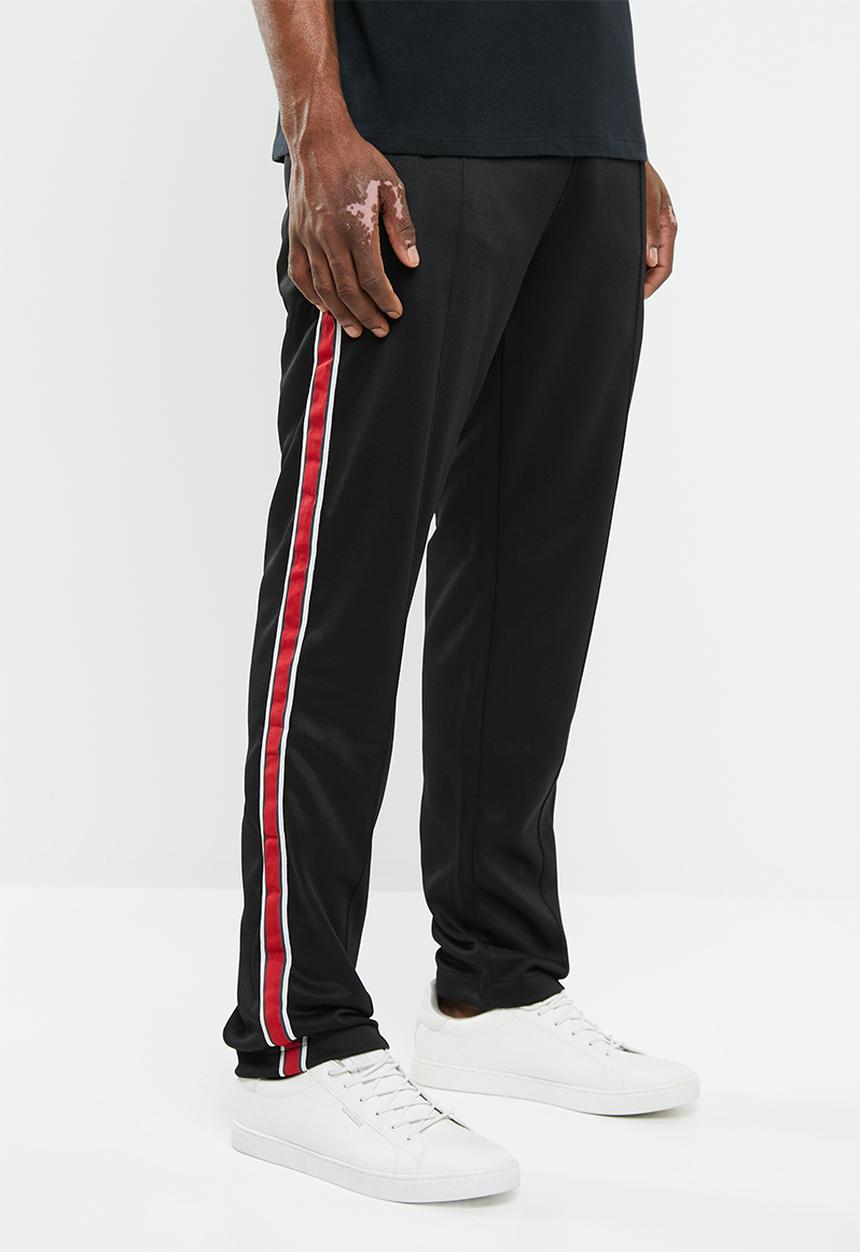 Mennace - Tricot regular fit knit tracksuit bottom - black & red