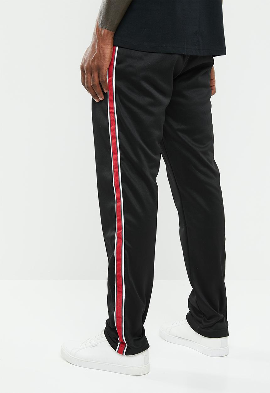 Mennace - Tricot regular fit knit tracksuit bottom - black & red