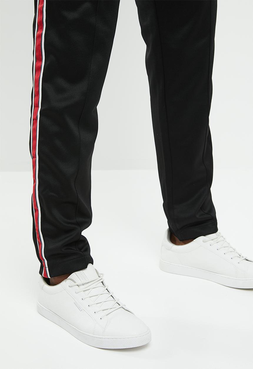 Mennace - Tricot regular fit knit tracksuit bottom - black & red