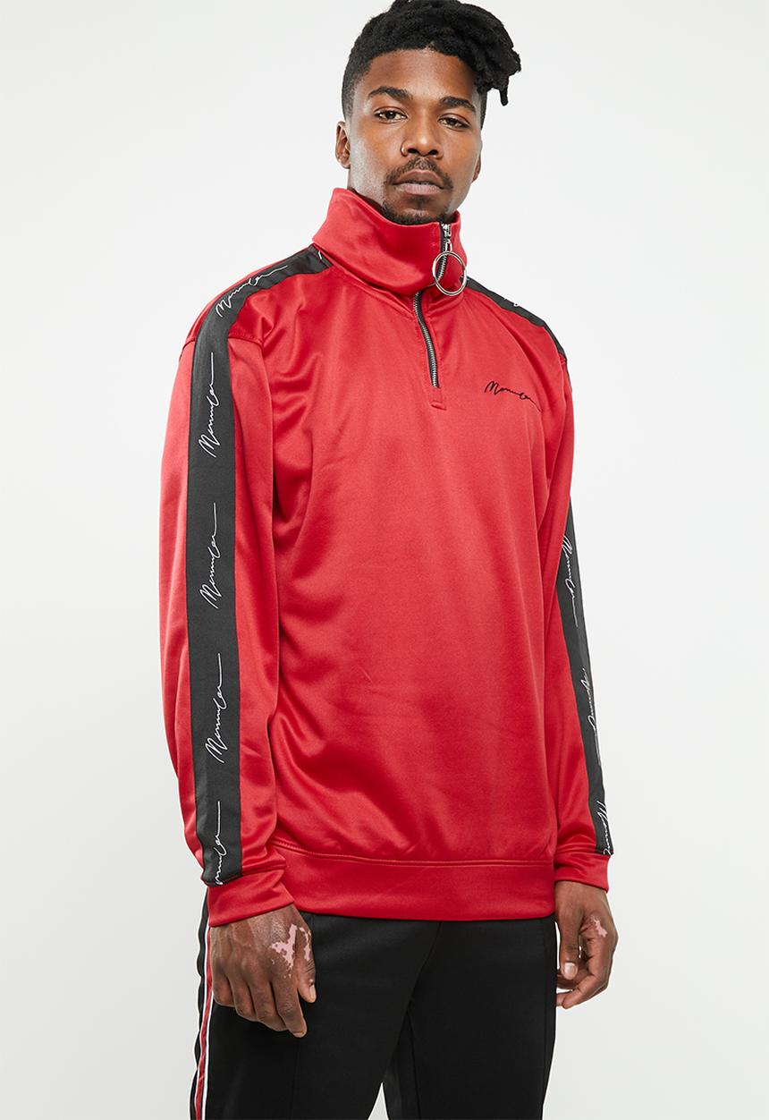 Mennace - Relaxed tricot knit half-zip track top - red