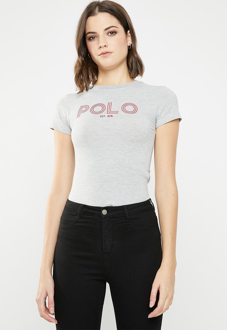 POLO - Alana printed tee - light grey