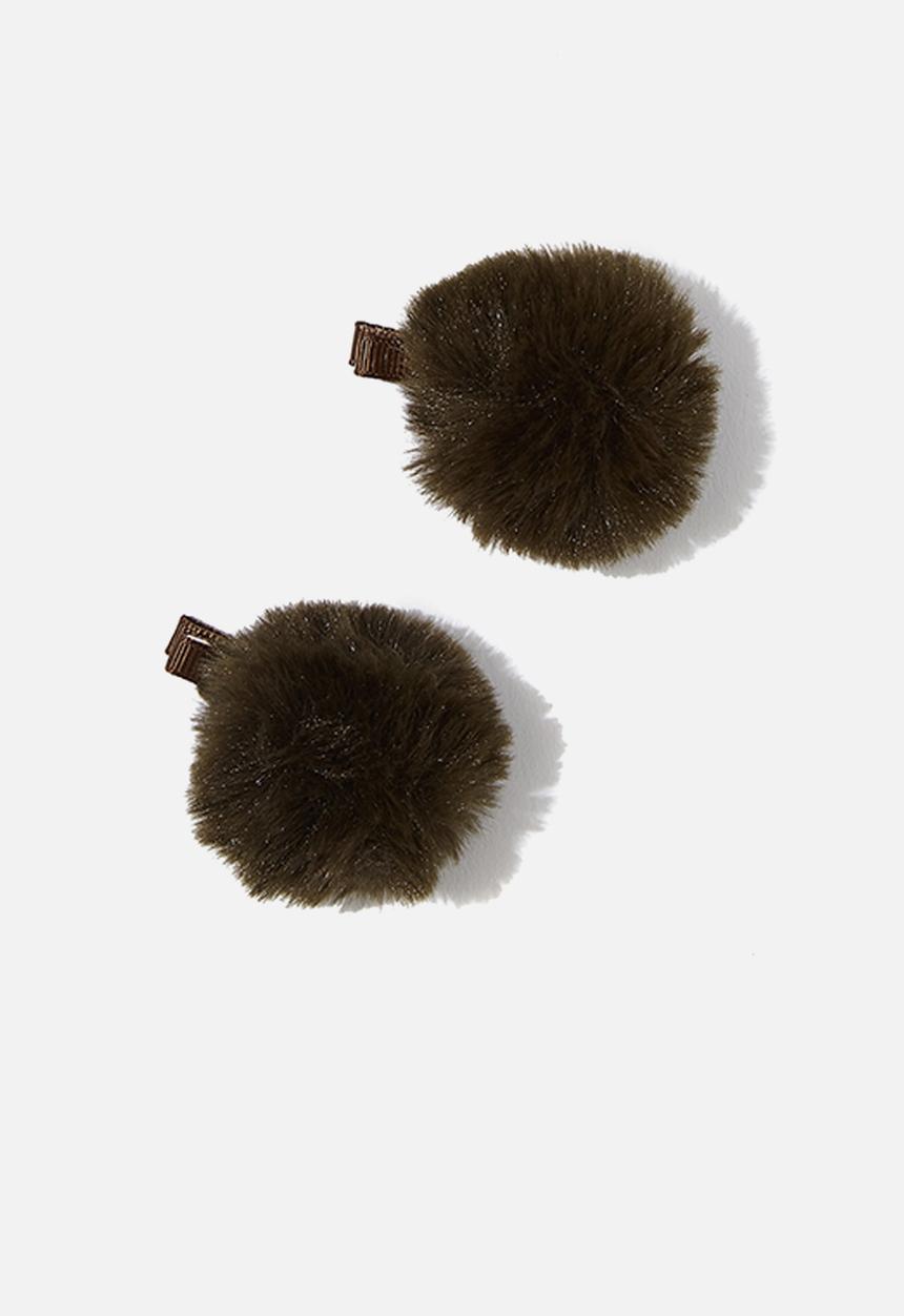 Cotton On - Hair pom pom clips - khaki