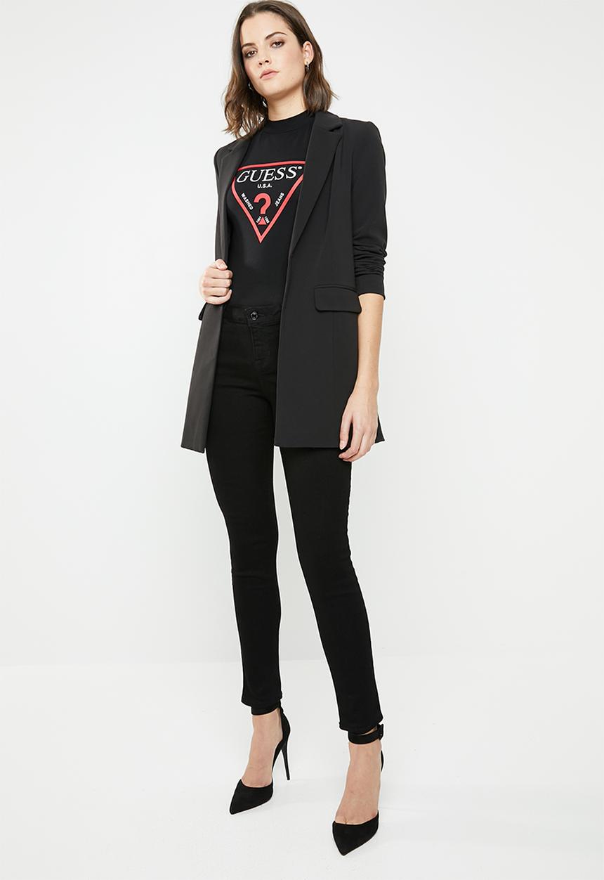 GUESS - 3/4 American logo mock tee - black