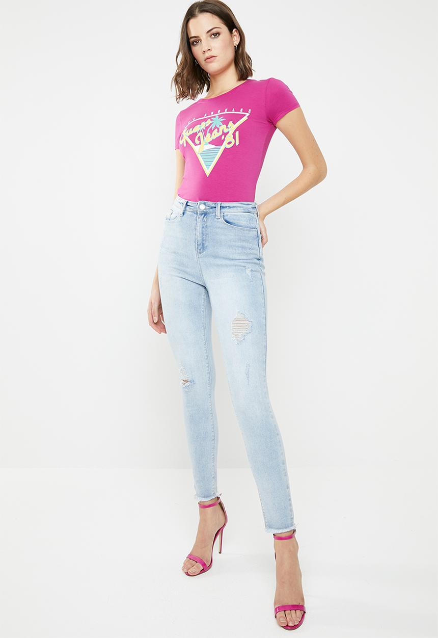 GUESS - Double crop tri tee - pink