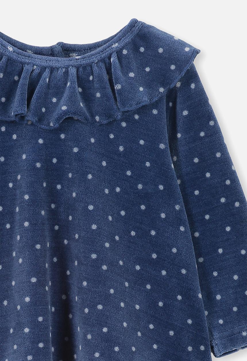 Cotton On - Alice velour ruffle neck top - blue