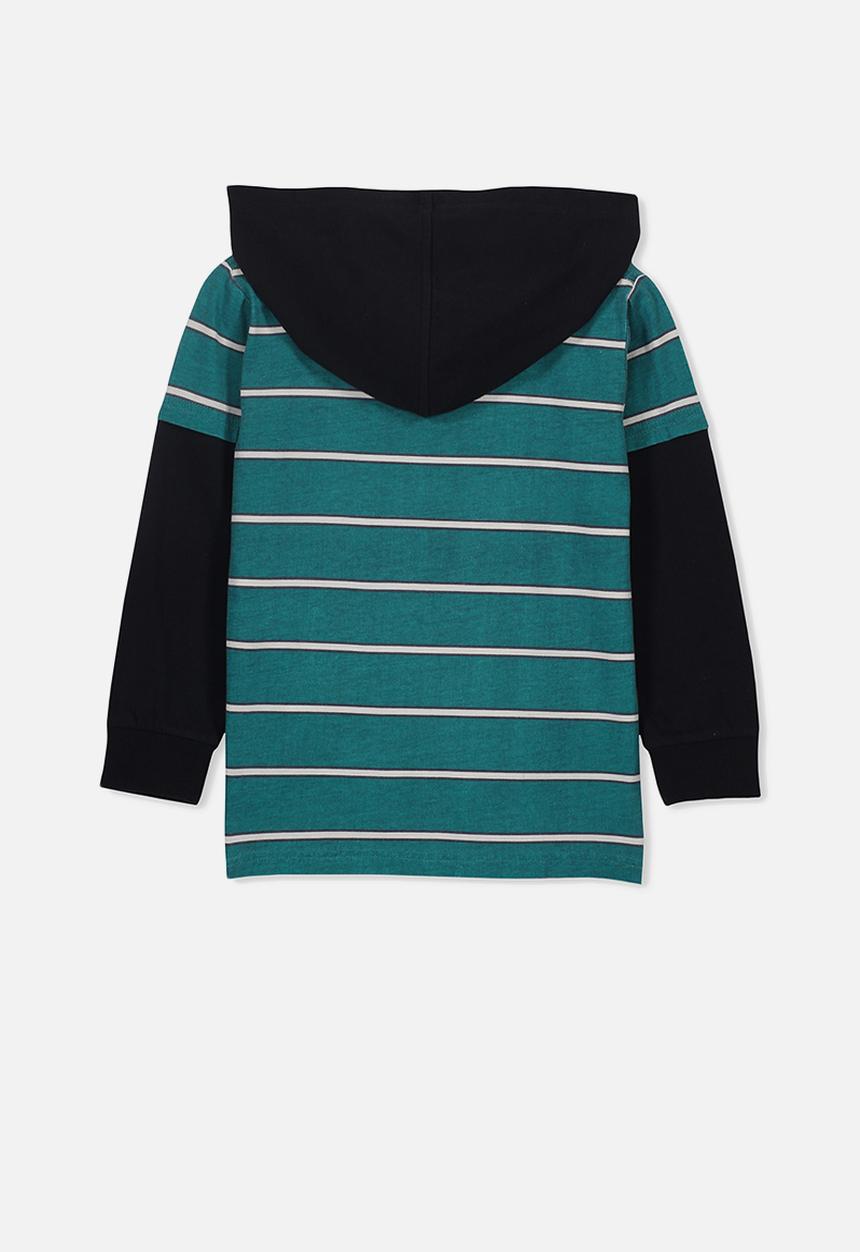 Cotton On - Nate hooded long sleeve top - turquoise & black