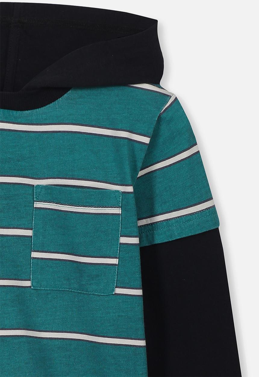 Cotton On - Nate hooded long sleeve top - turquoise & black