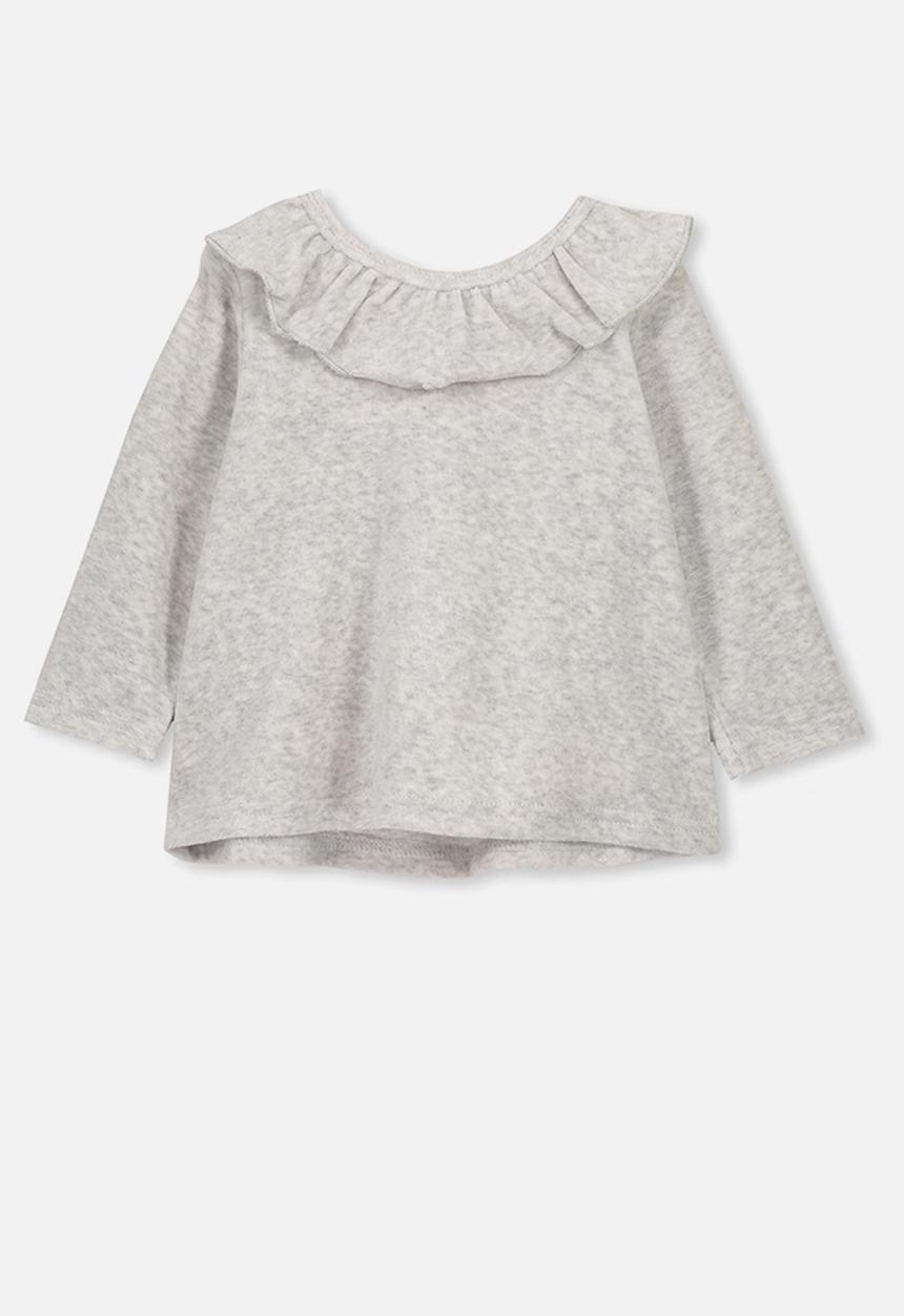 Cotton On - Velour ruffle neck top - grey