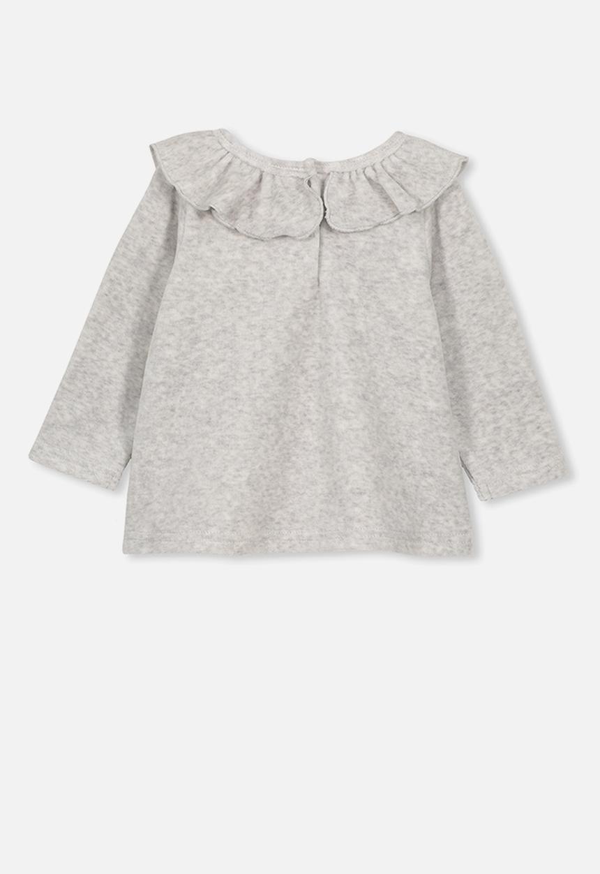 Cotton On - Velour ruffle neck top - grey