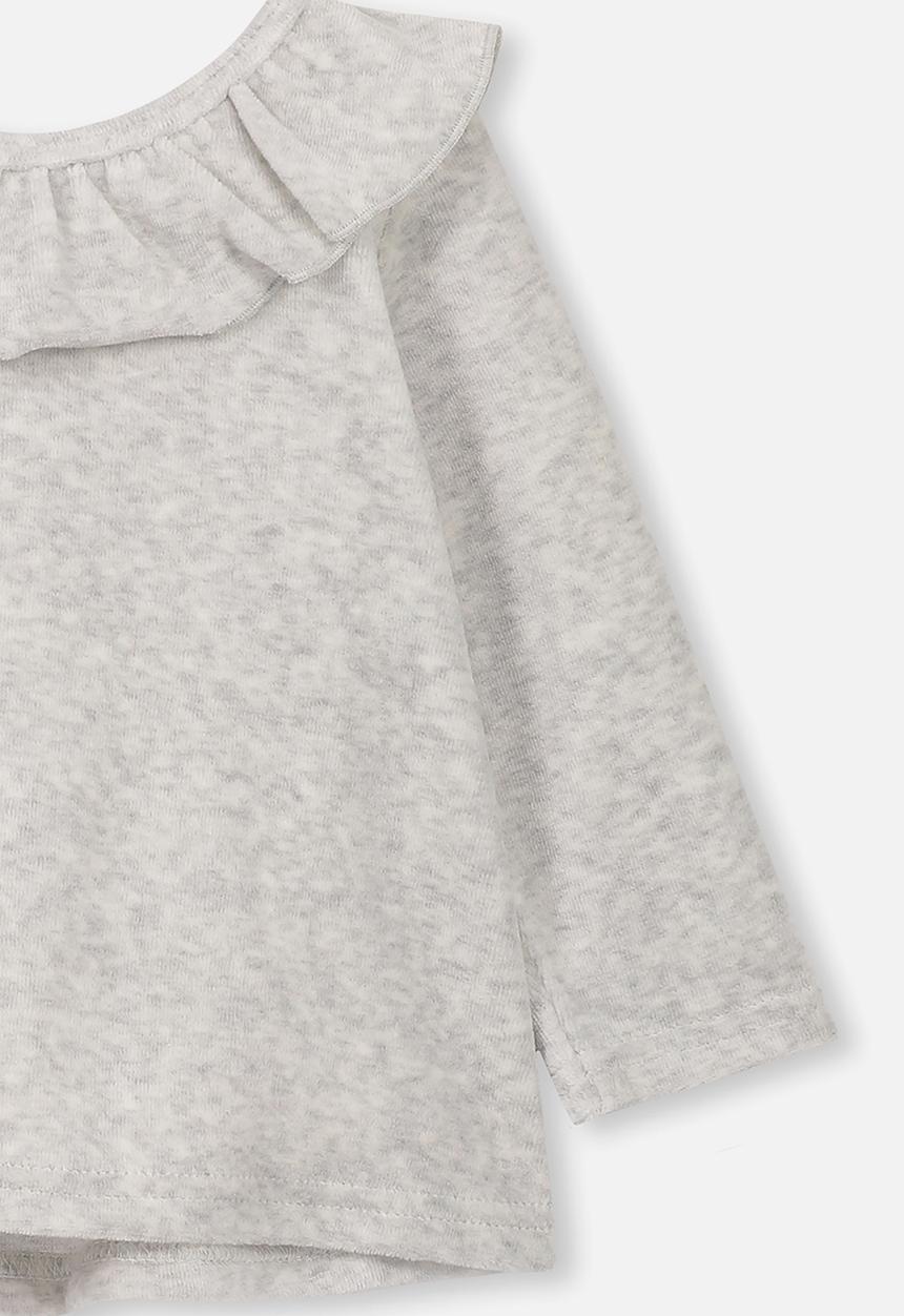 Cotton On - Velour ruffle neck top - grey