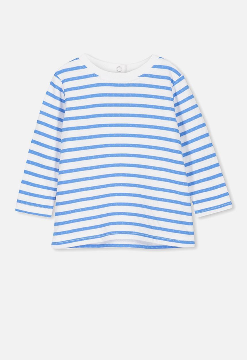 Cotton On - Deacon long sleeve boxy tee  - blue & white
