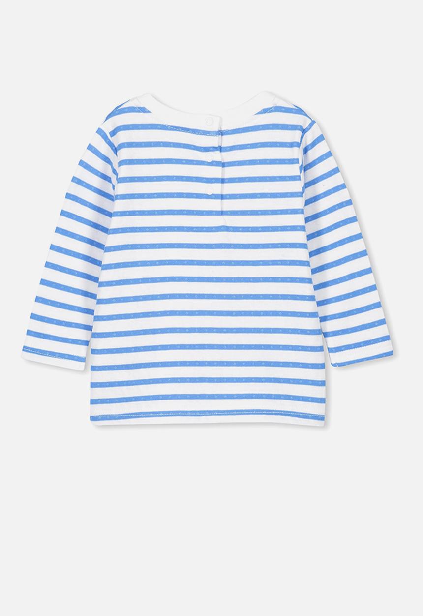 Cotton On - Deacon long sleeve boxy tee  - blue & white