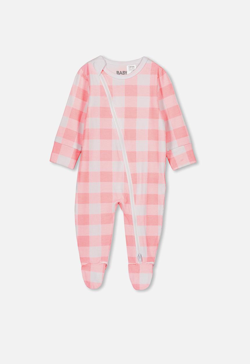 Cotton On - Mini zip through romper - pink & white