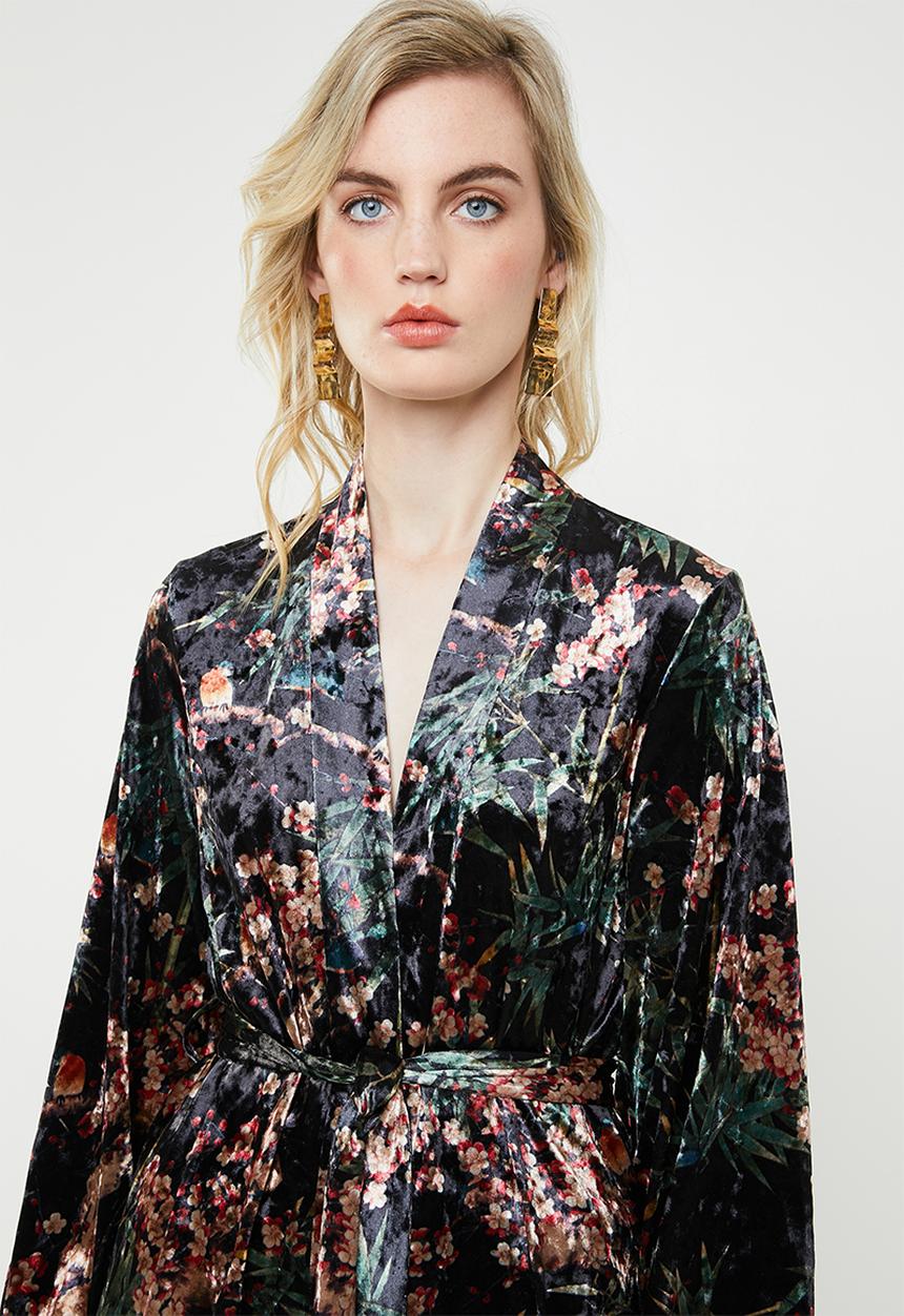 ONLY - Alex printed velvet blazer - black