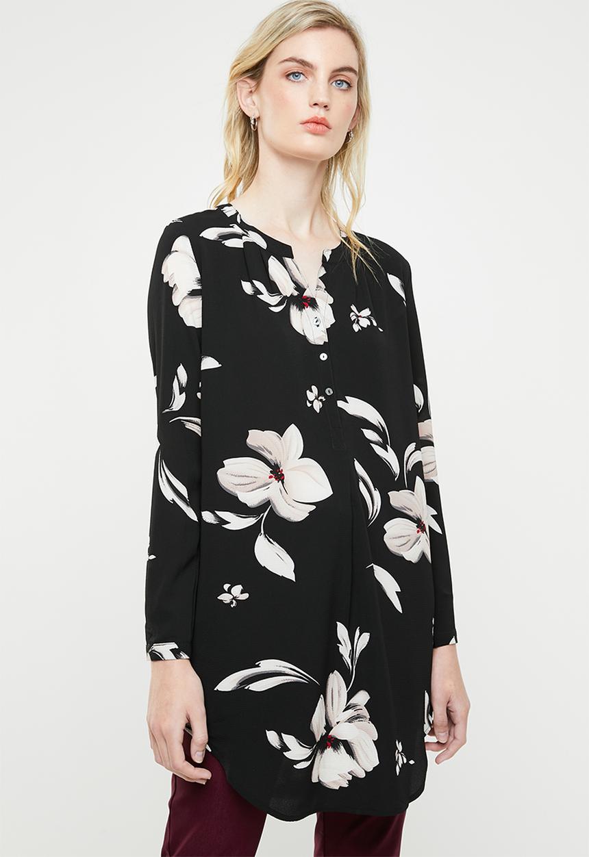ONLY - Nova lux printed tunic shirt - black