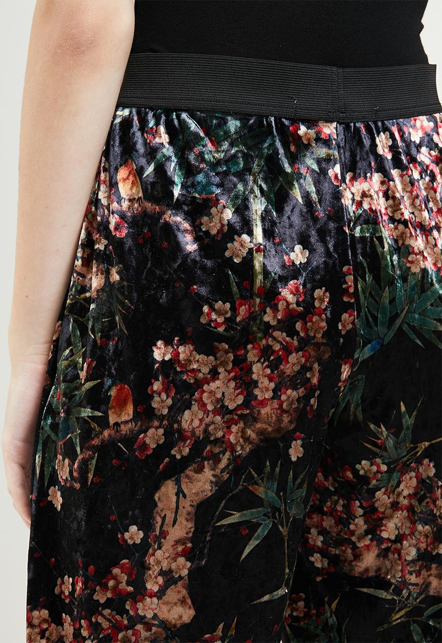 ONLY - Alex wide printed velvet pants - black