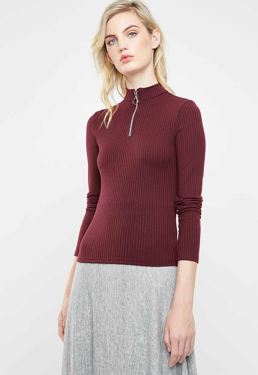 Superbalist - Zip thru tee - burgundy