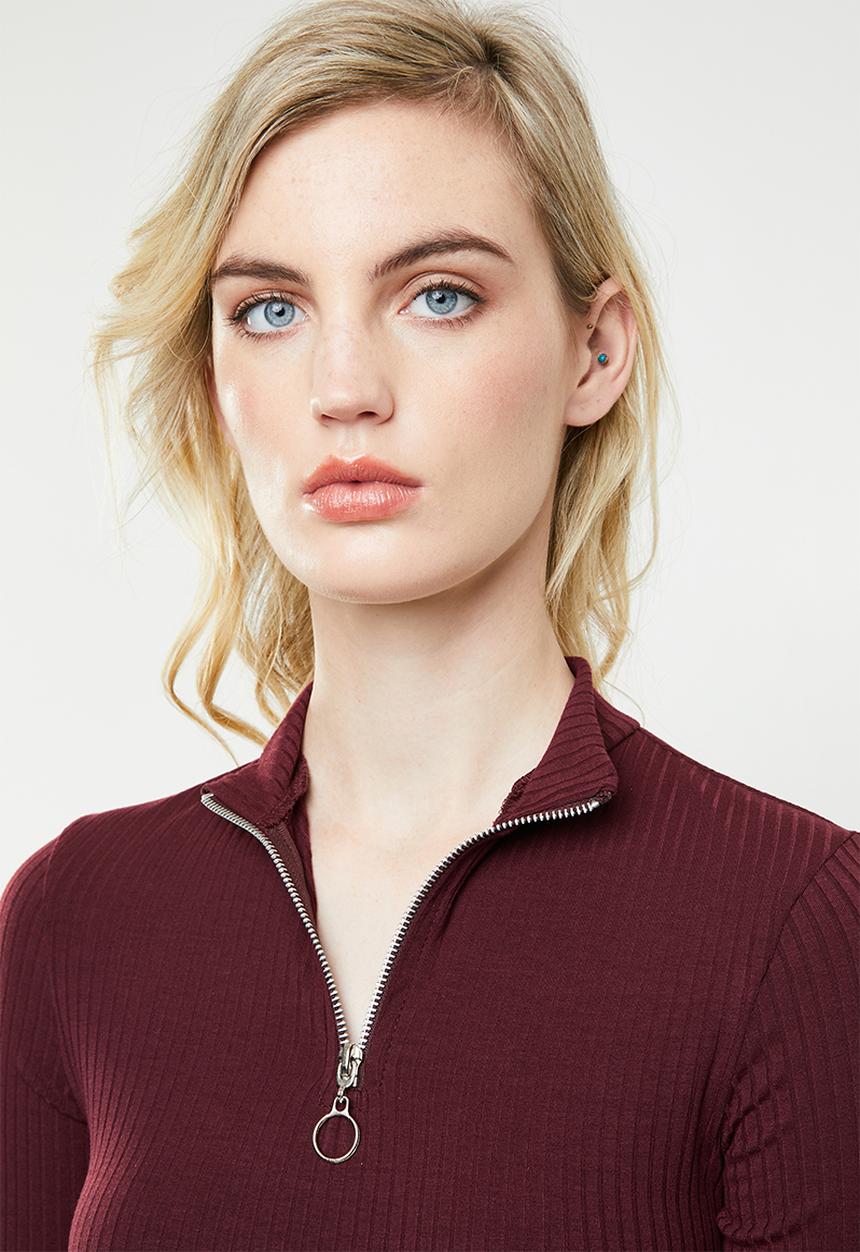 Superbalist - Zip thru tee - burgundy