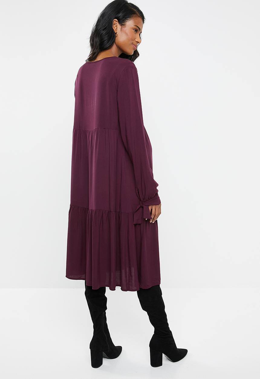edit Maternity - Tiered peasant dress - burgundy