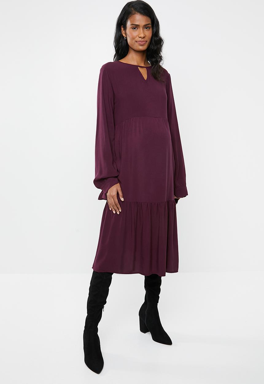 edit Maternity - Tiered peasant dress - burgundy