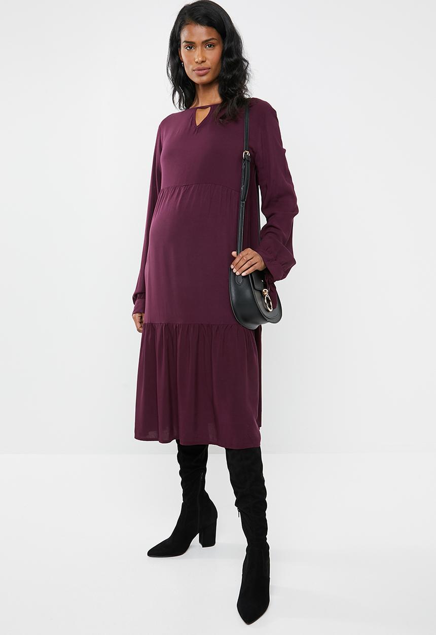 edit Maternity - Tiered peasant dress - burgundy