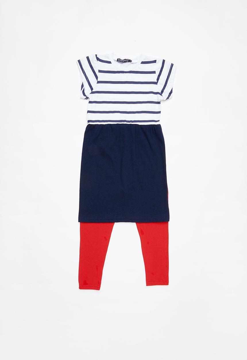 Superbalist - Smock knit dress with leggings - navy & red