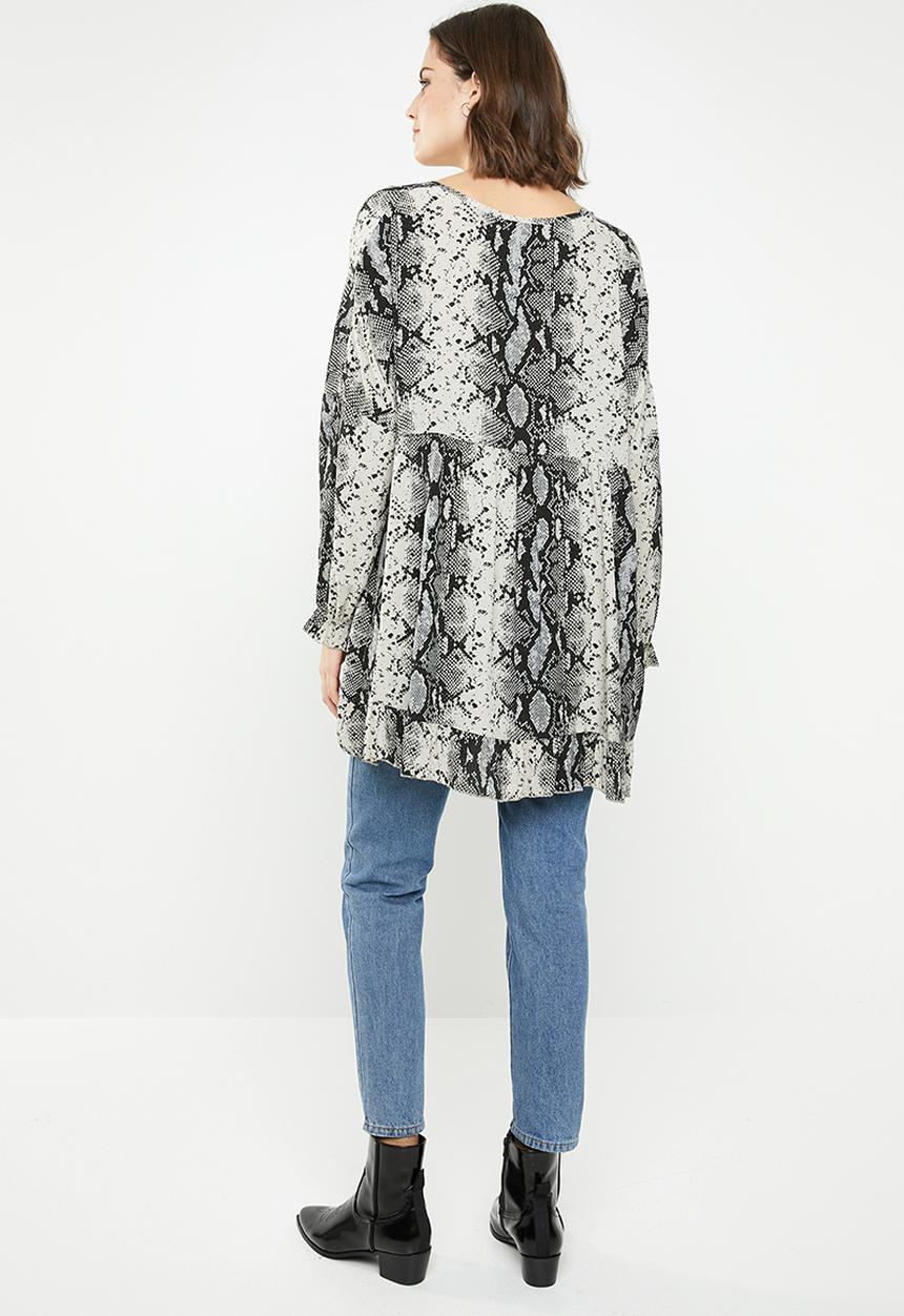 Revenge - Long sleeve snake print tunic - black & beige