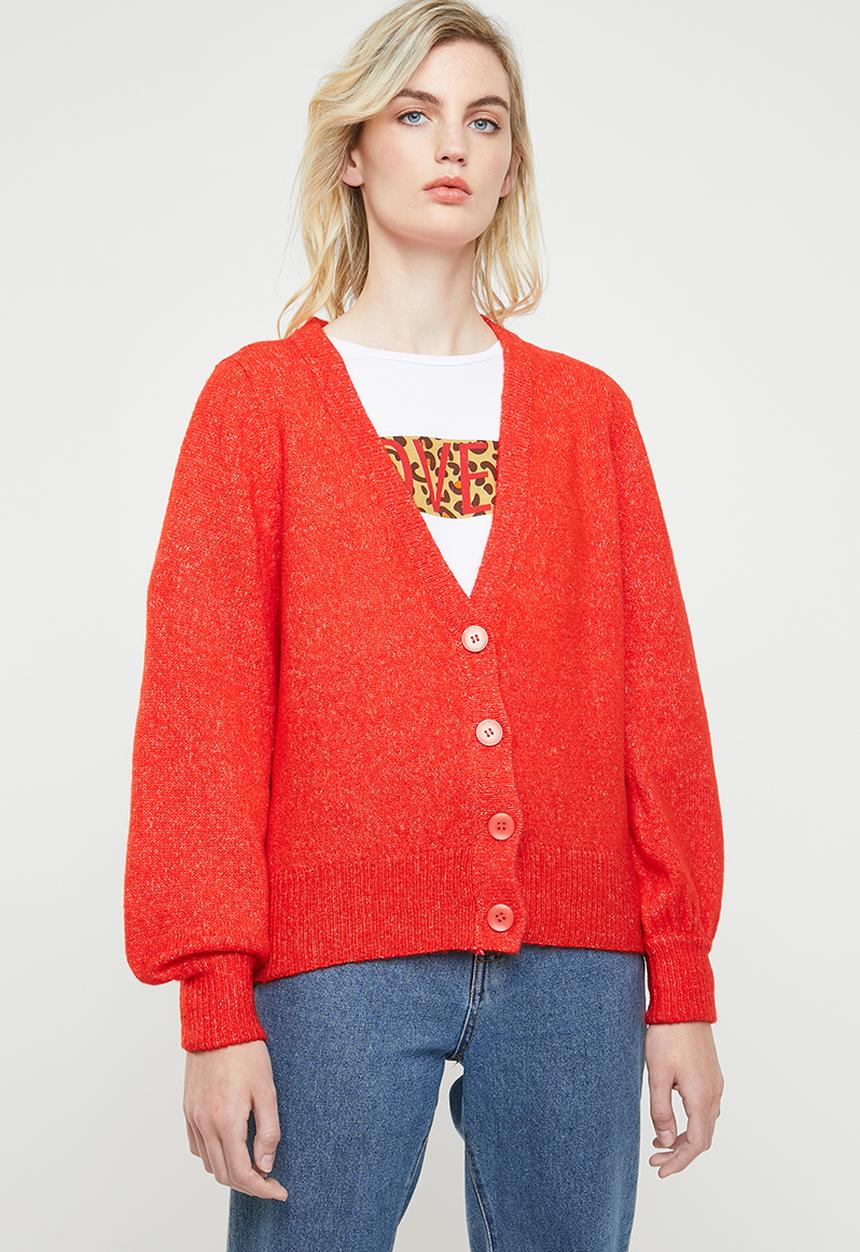 Vero Moda - Dalo long sleeve V-neck cardigan - red