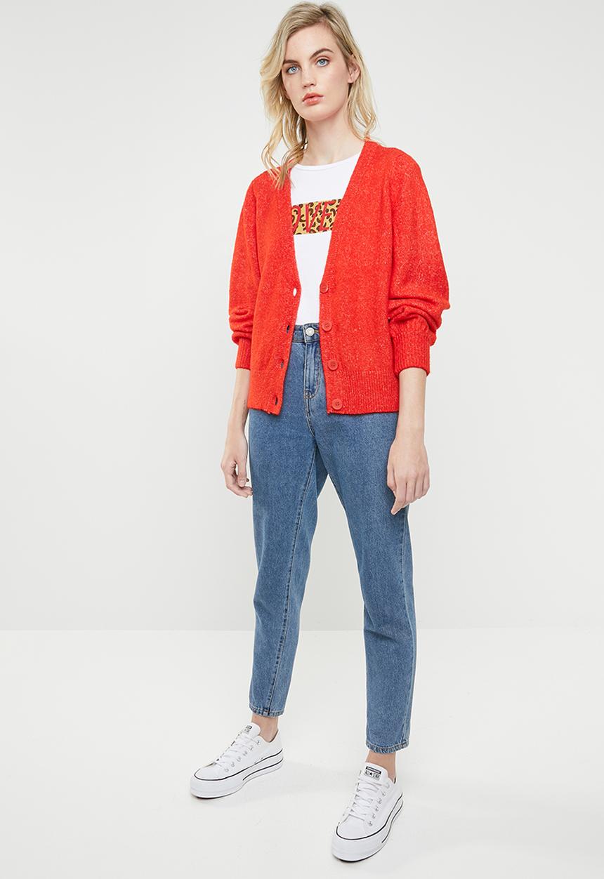 Vero Moda - Dalo long sleeve V-neck cardigan - red