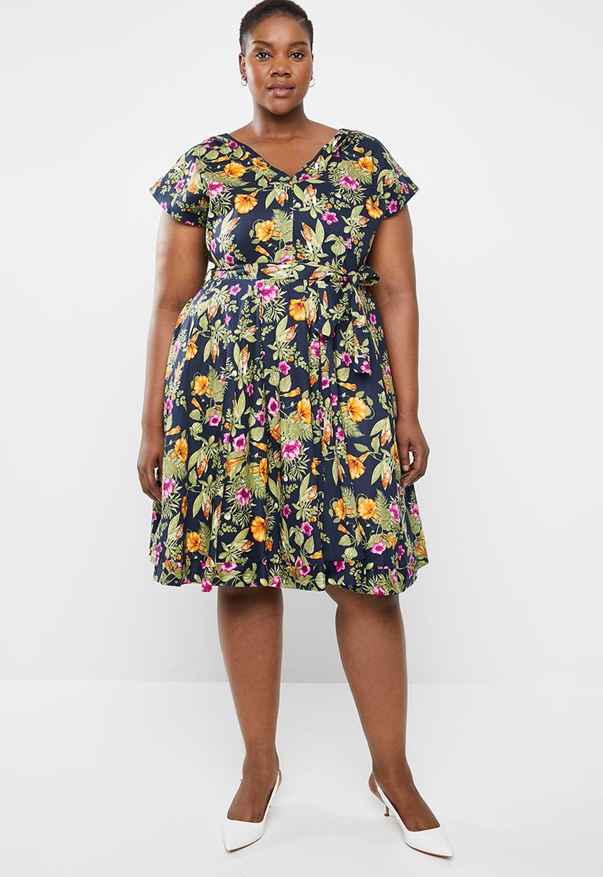 AMANDA LAIRD CHERRY - Plus size mia v neck dress - multi