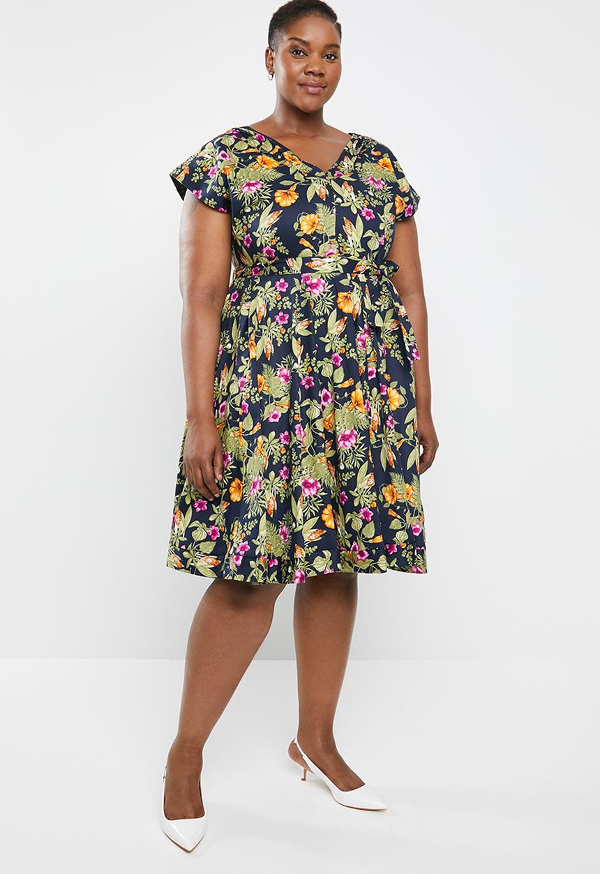 AMANDA LAIRD CHERRY - Plus size mia v neck dress - multi