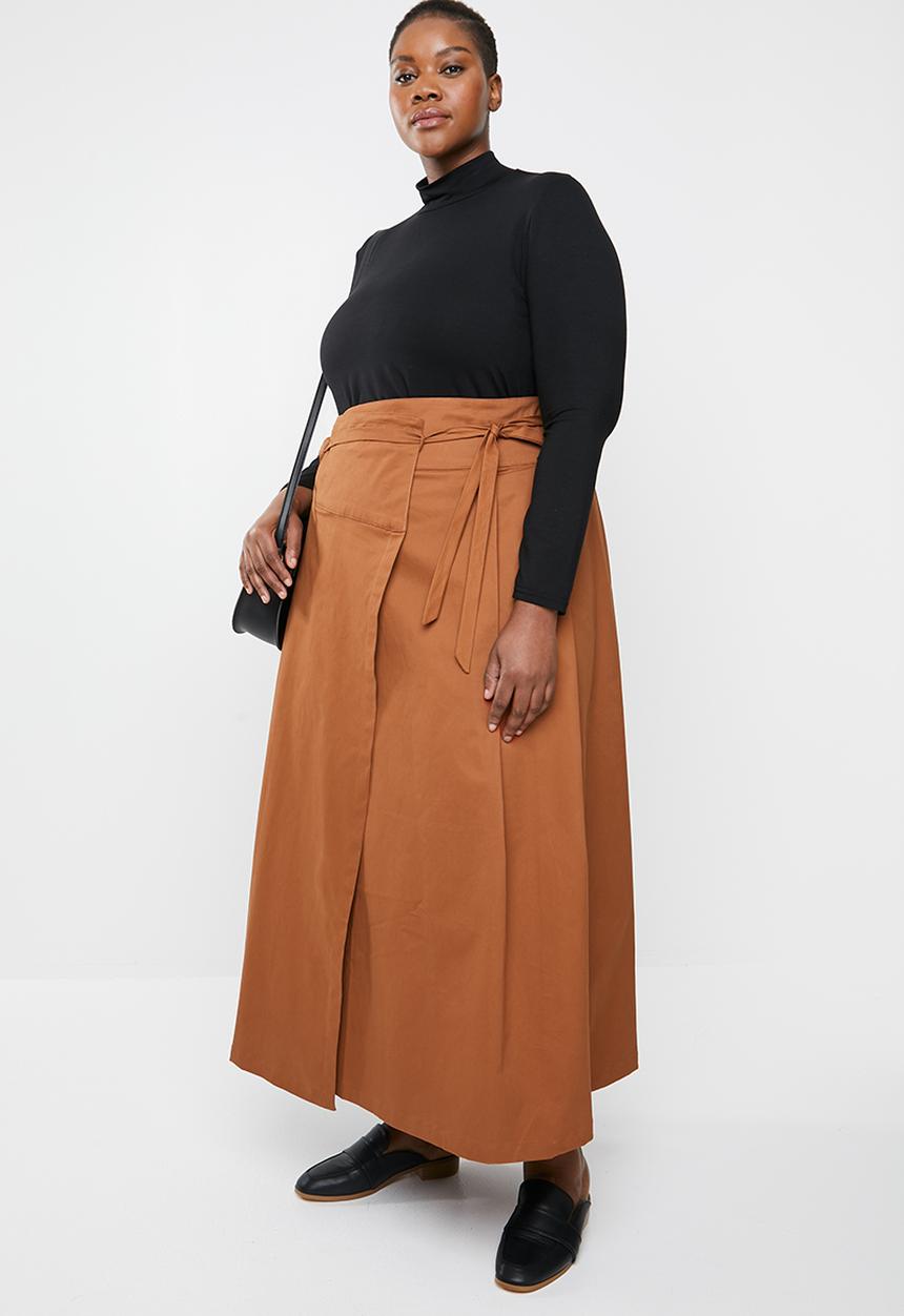AMANDA LAIRD CHERRY - Plus size sphe wrap skirt - brown