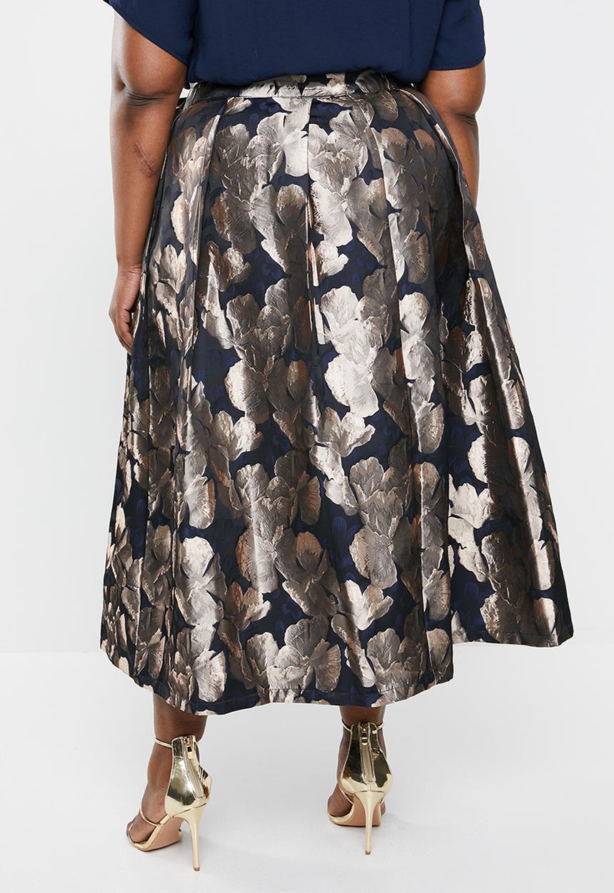 AMANDA LAIRD CHERRY - Plus size sphe brocade wrap skirt - navy & beige