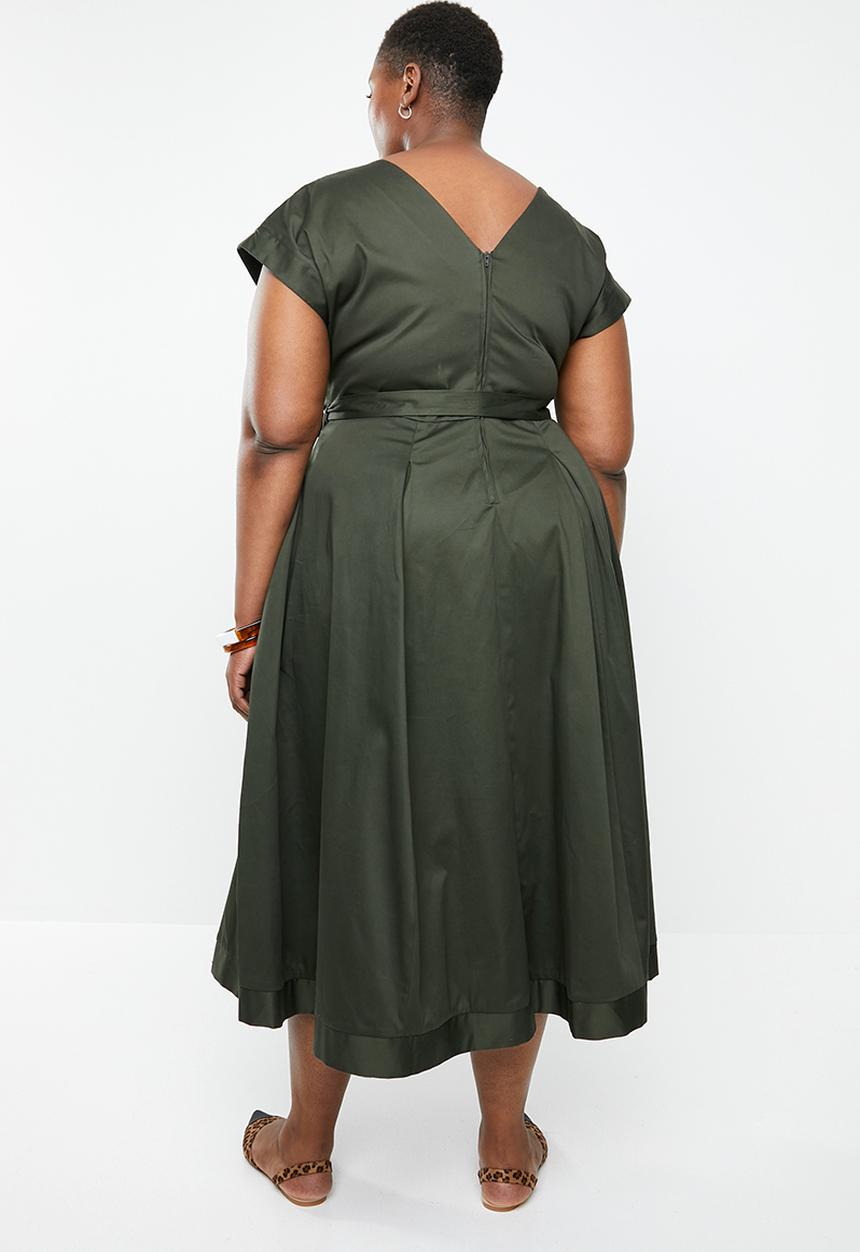 AMANDA LAIRD CHERRY - Plus size zweli v neck dress - olive
