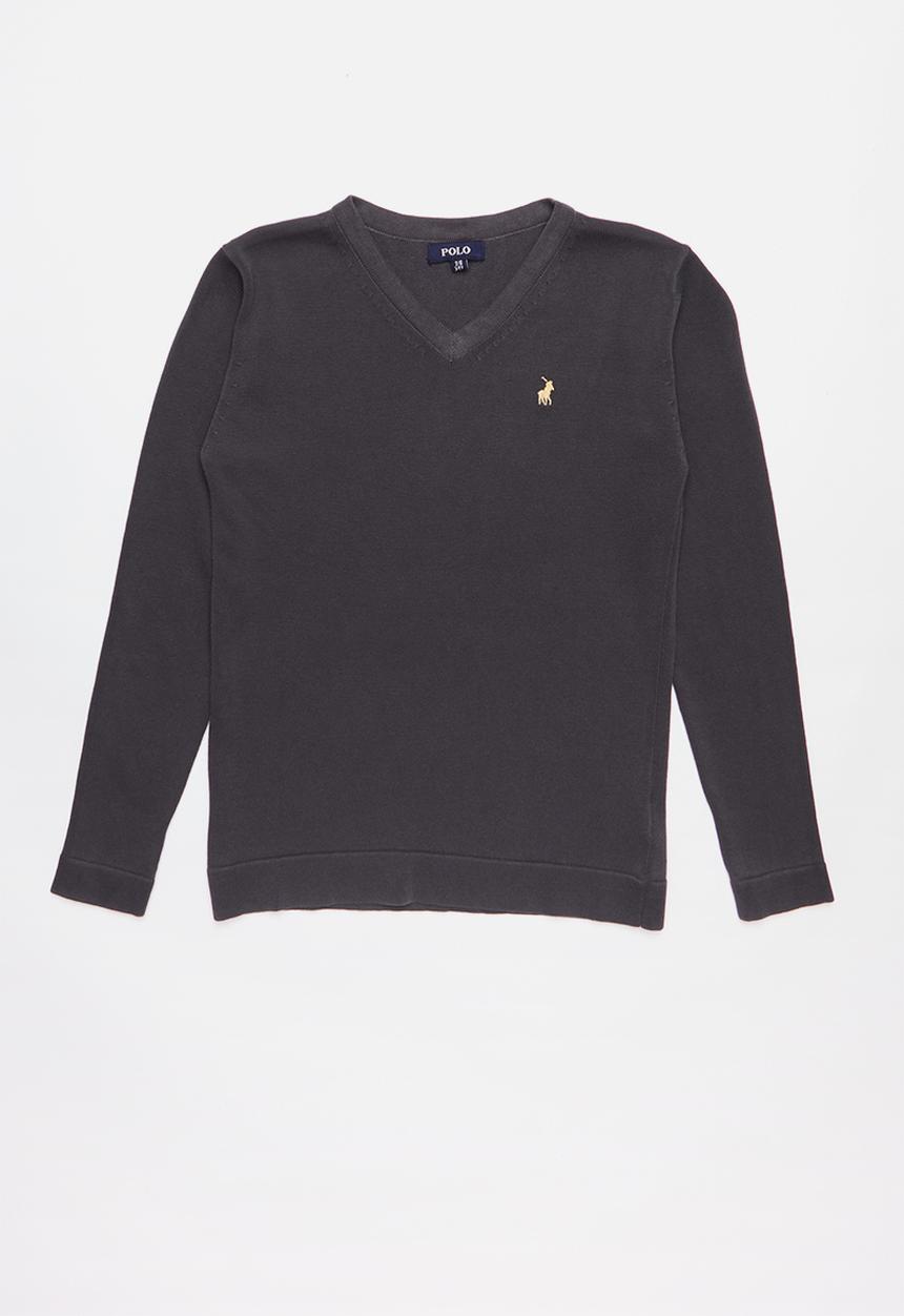 POLO - Boys Justin long sleeve V-neck pullover - charcoal