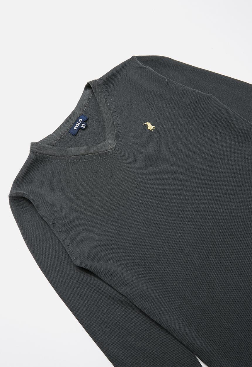 POLO - Boys Justin long sleeve V-neck pullover - charcoal