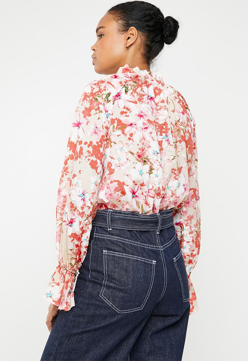 Missguided - Chiffon floral frill bodysuit - pink
