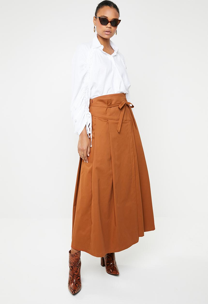 AMANDA LAIRD CHERRY - Sphe pleated wrap skirt - brown