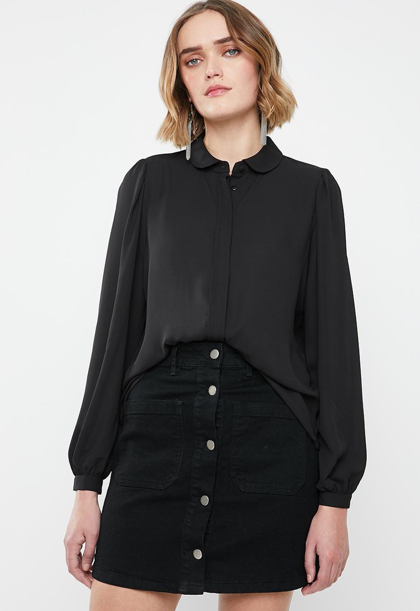 ONLY - Martha long sleeve round collar shirt - black