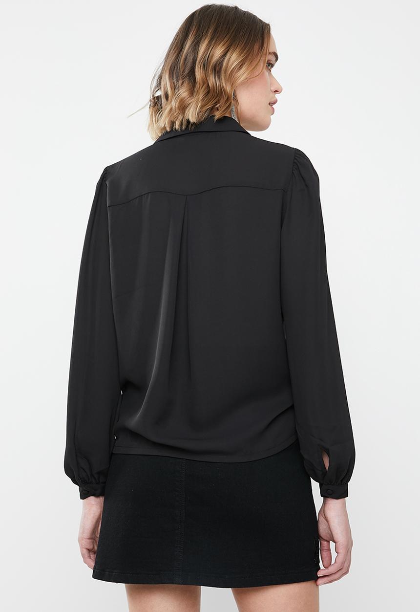ONLY - Martha long sleeve round collar shirt - black