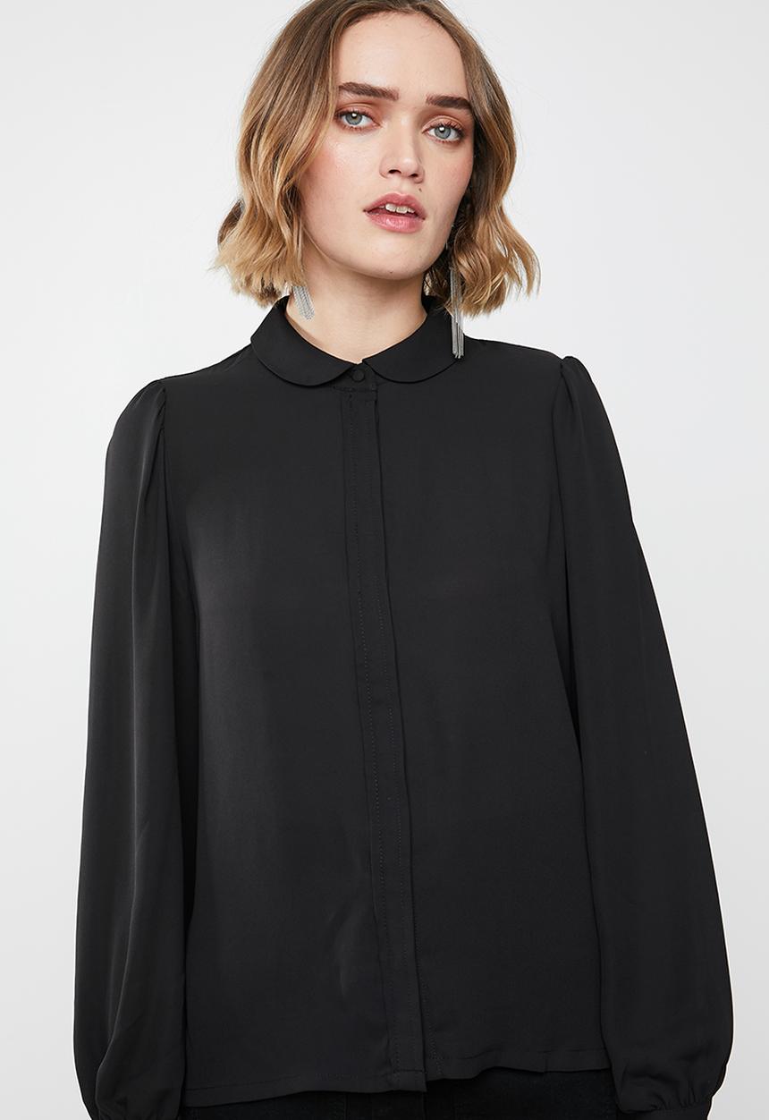 ONLY - Martha long sleeve round collar shirt - black