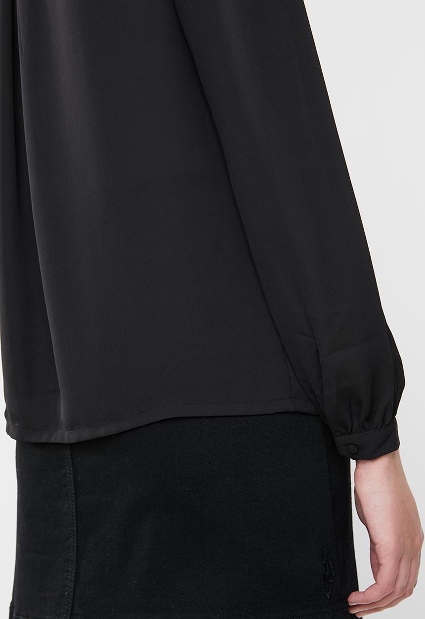 ONLY - Martha long sleeve round collar shirt - black