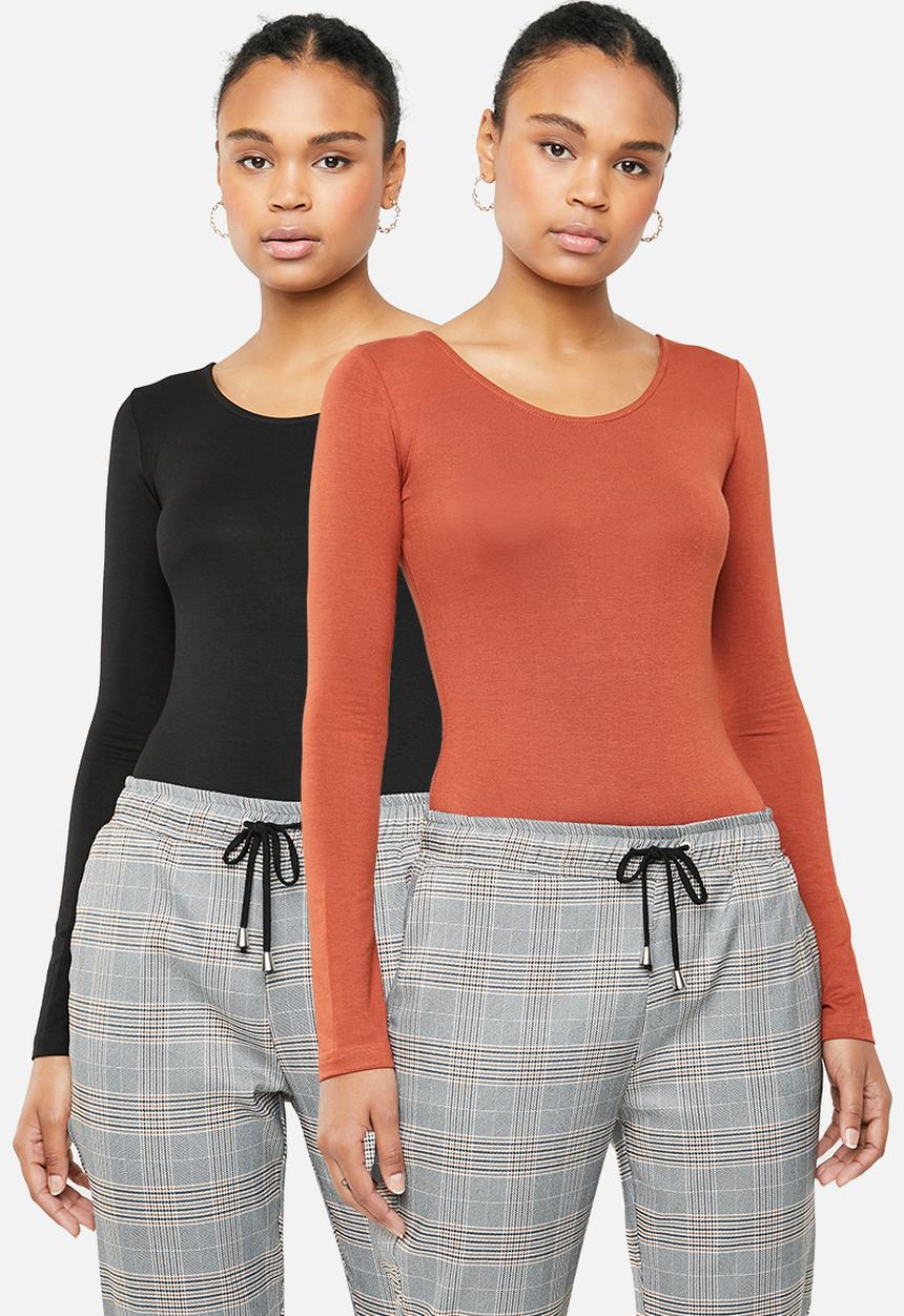 Superbalist - 2 pack scoopneck bodysuit - black & tan