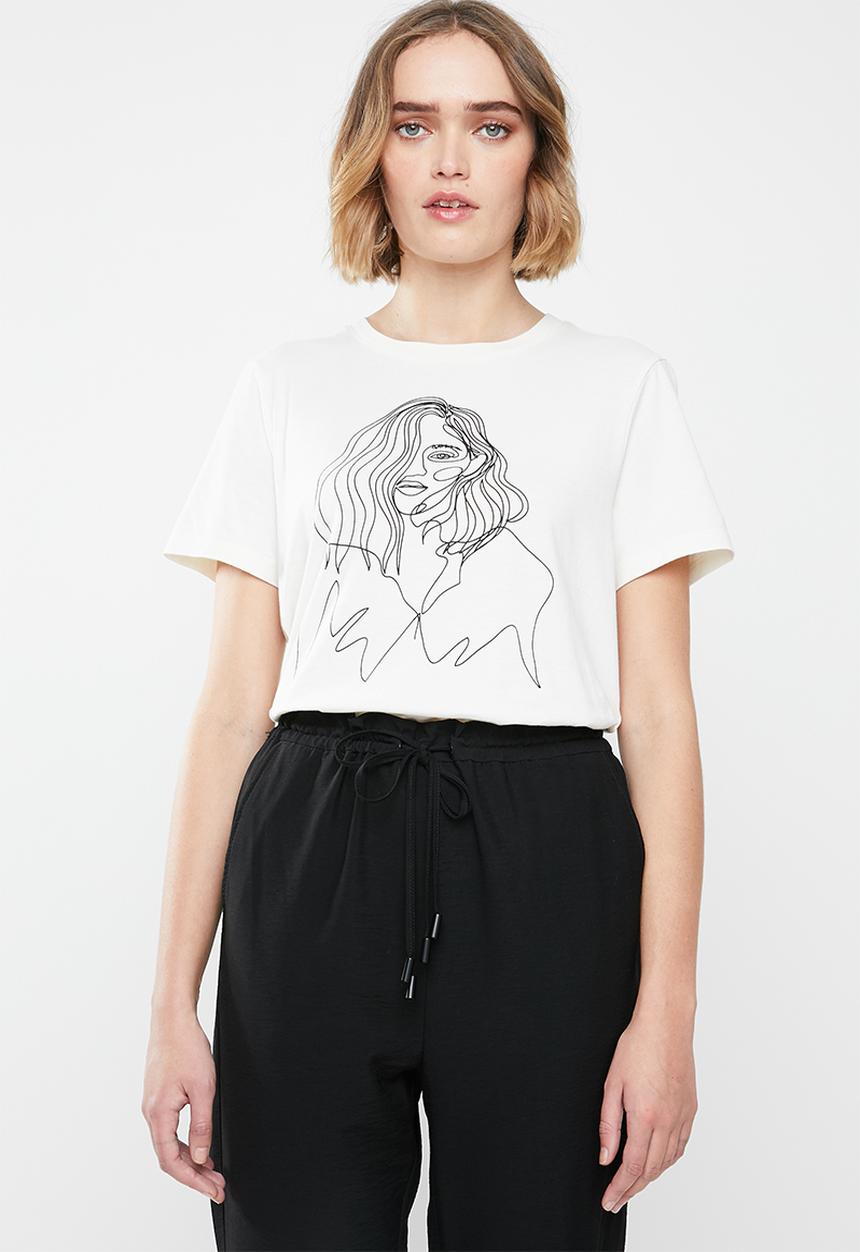 Vero Moda - Sketch short sleeve T-shirt - cream