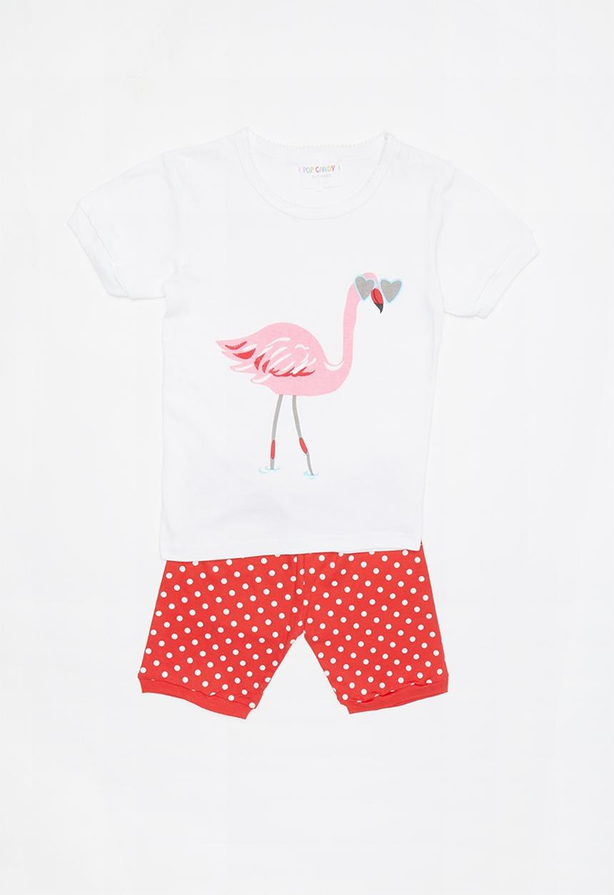 Pop Candy - Short Sleeve Printed Pj Set - red & white