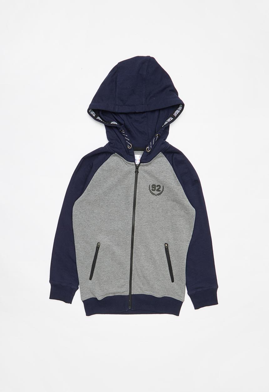Pop Candy - French Terry zip through hoodie - grey & navy